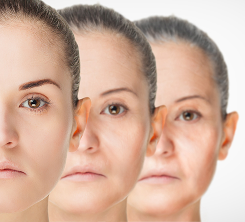 Aging process, rejuvenation anti-aging skin procedures old and young concept